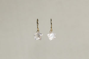 sparkly interestingly shaped rose quartz on 9 carat gold wire hooks