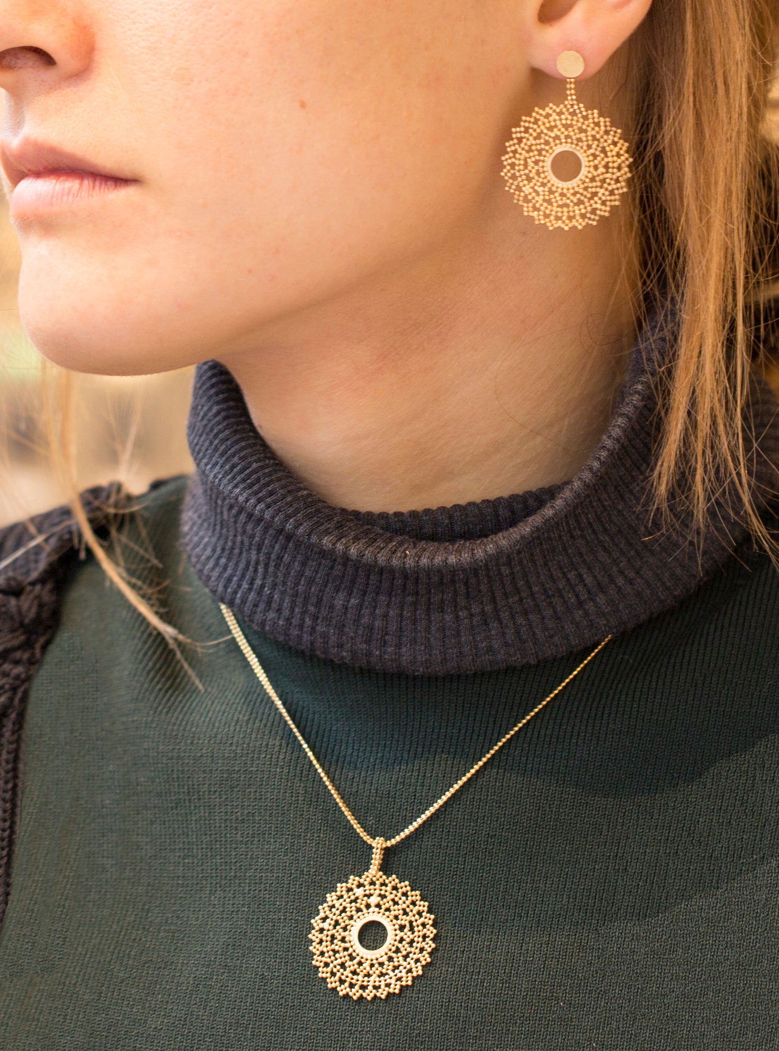 Gold Lace Necklace and Earrings