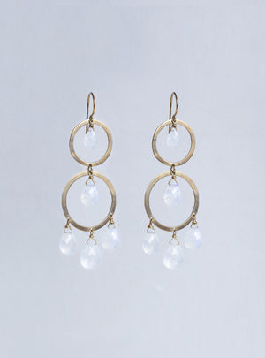 Gold Circle Drop Earrings with Moonstones