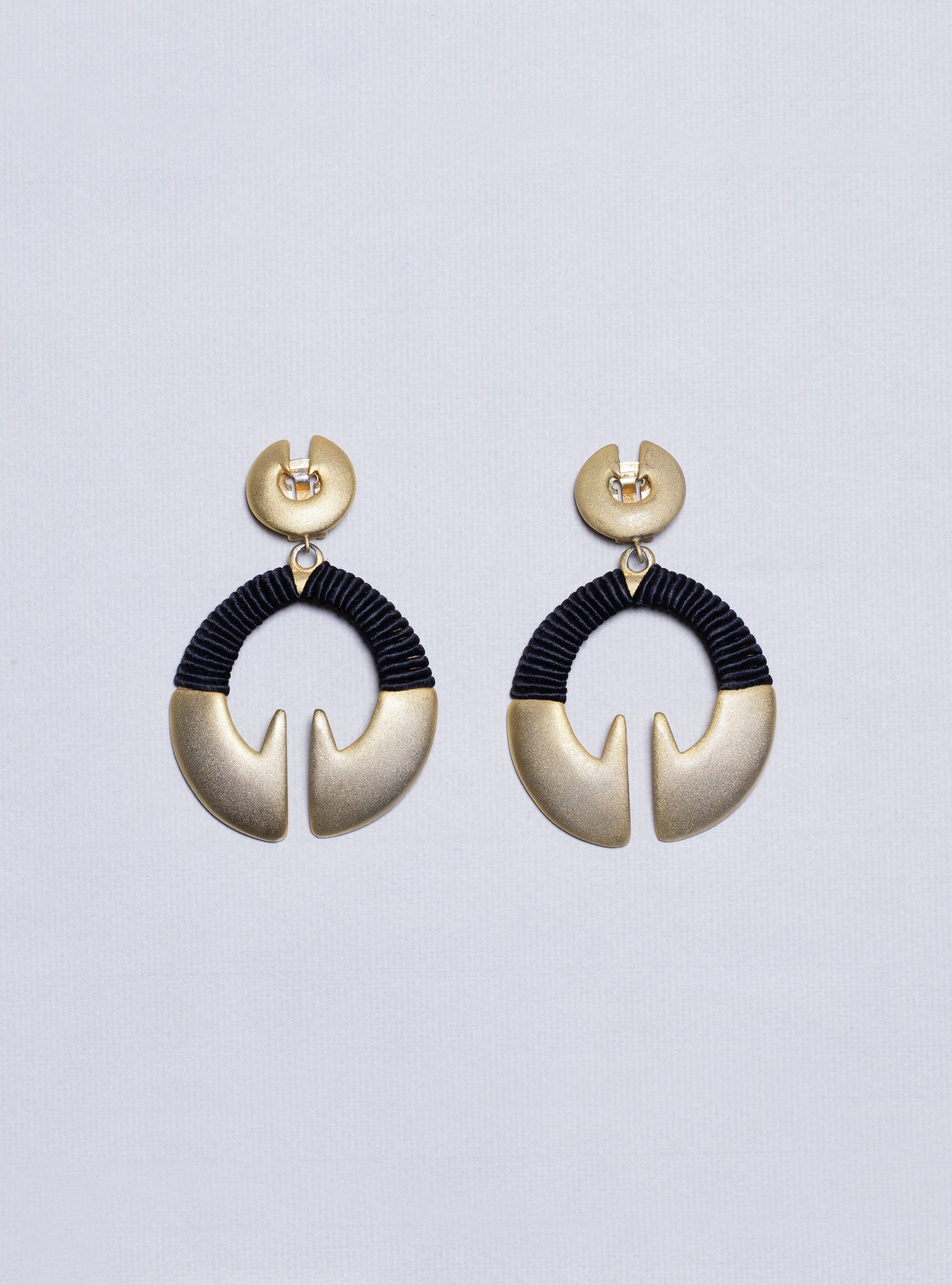 Matt Gold Earrings with Black Woven Threads