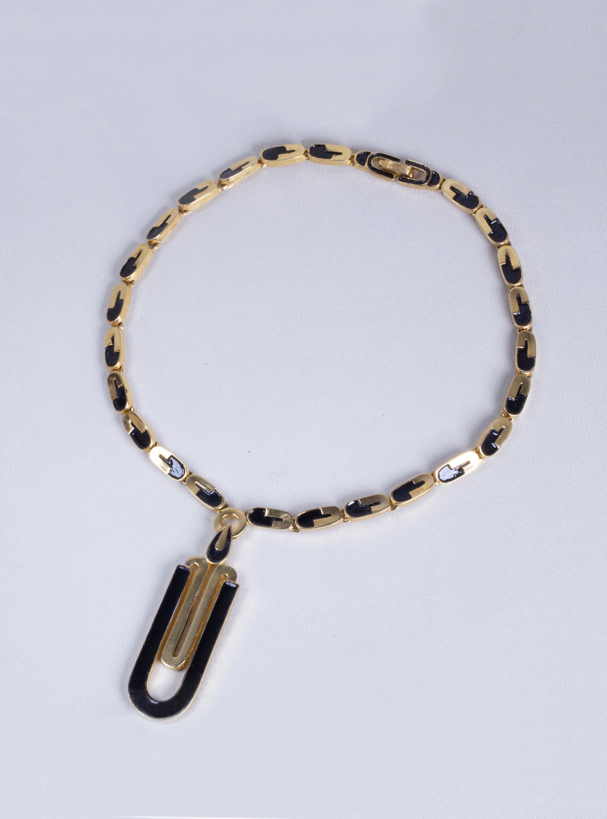 Vintage Gold and Black Enamel Necklace