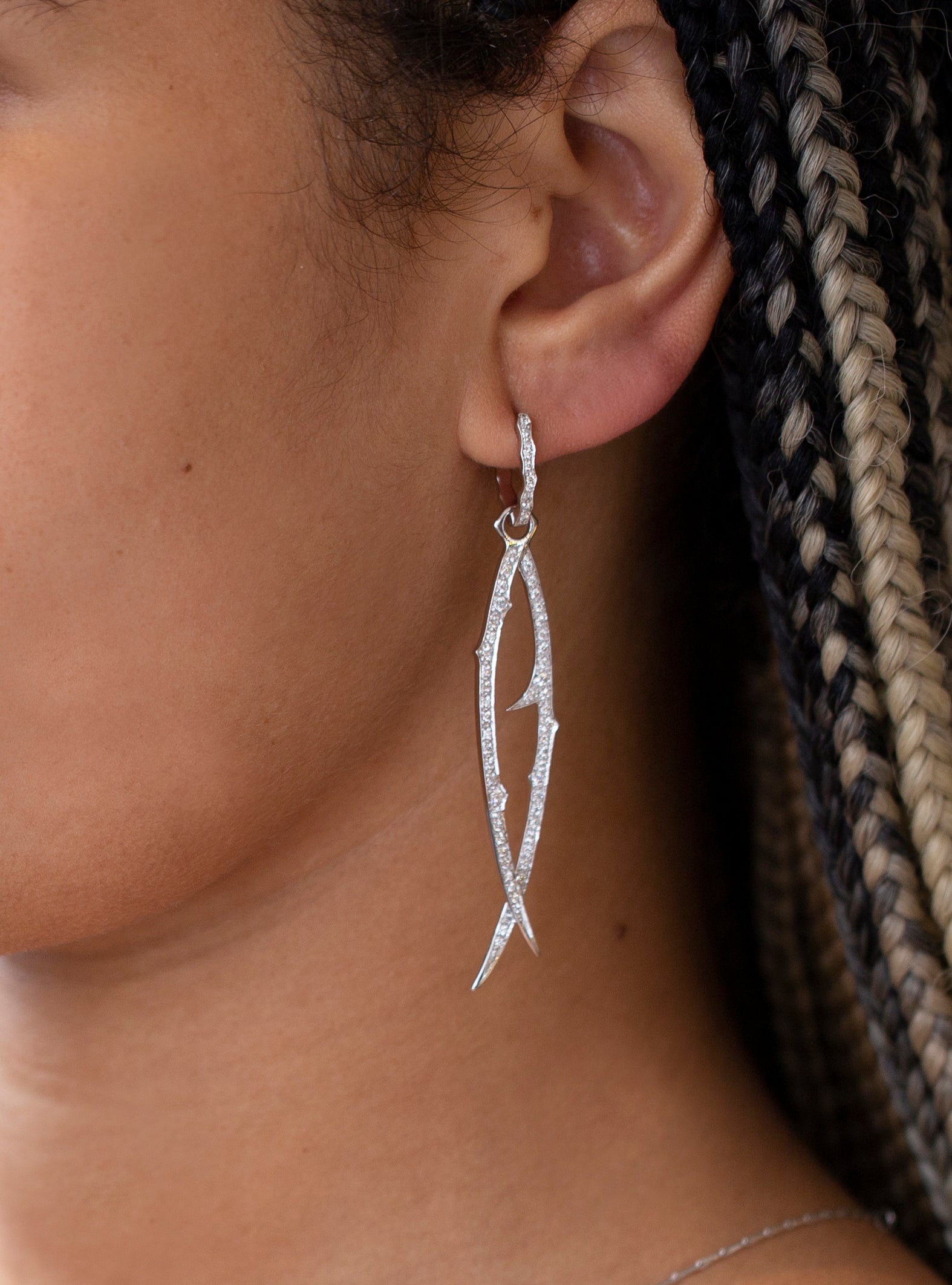 Diamond Thorn Drop Hoop Earrings