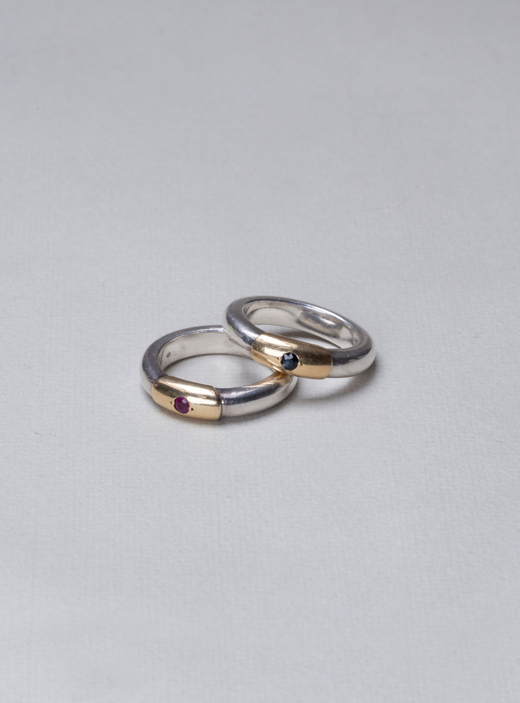 Silver and Gold Ring with Ruby and Sapphire