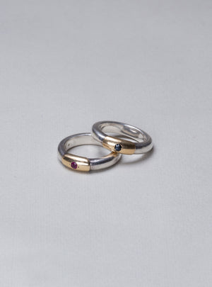 Silver and Gold Ring with Ruby and Sapphire