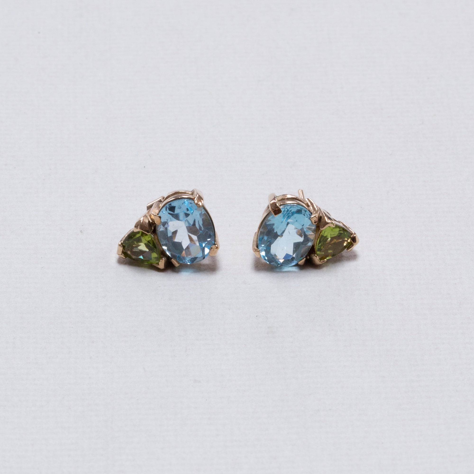 Gold Stud Earrings with Aqua and Peridot