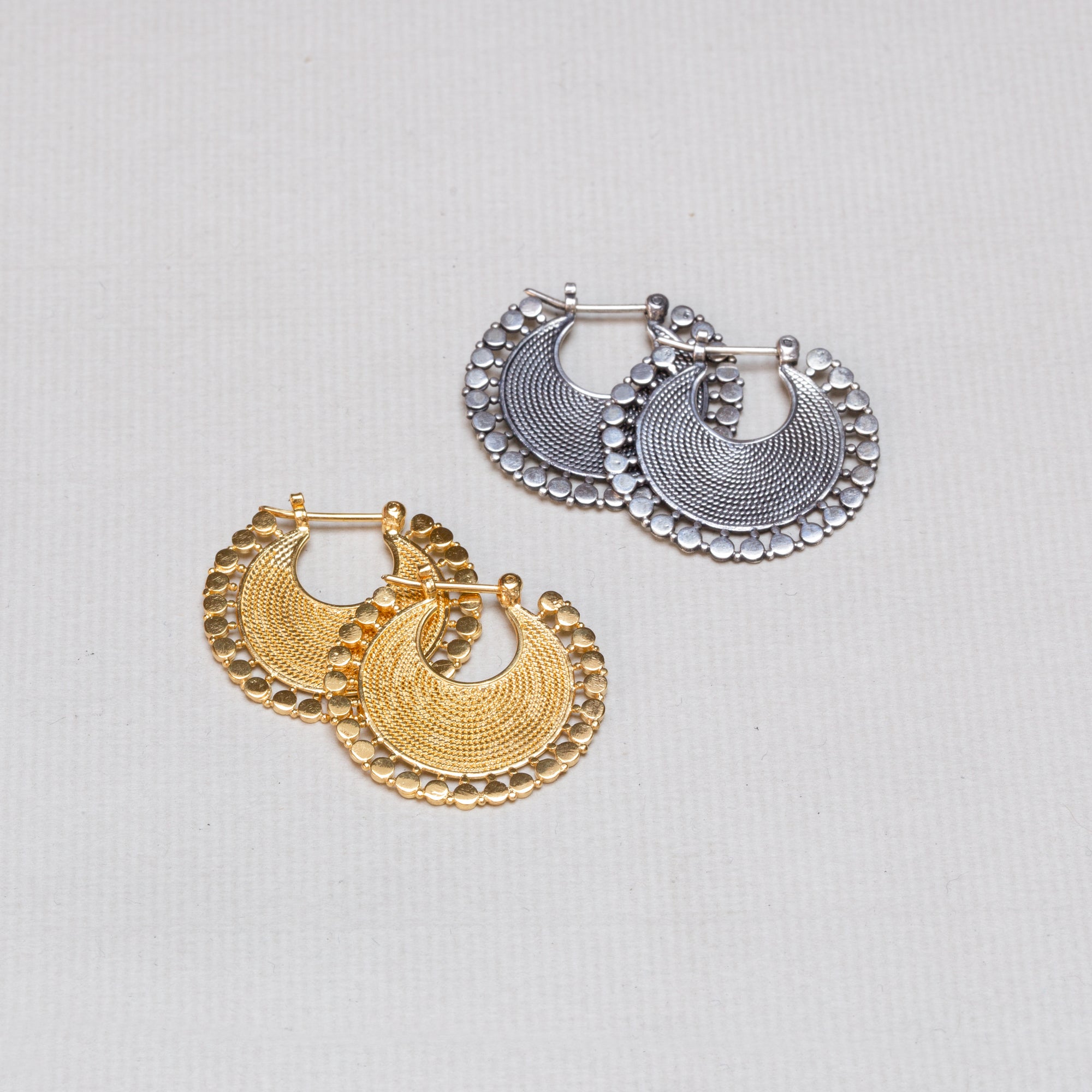 Gold and Silver Fan Earrings