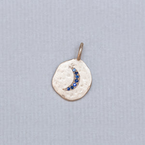 Gold Crescent Charm with Blue Sapphire