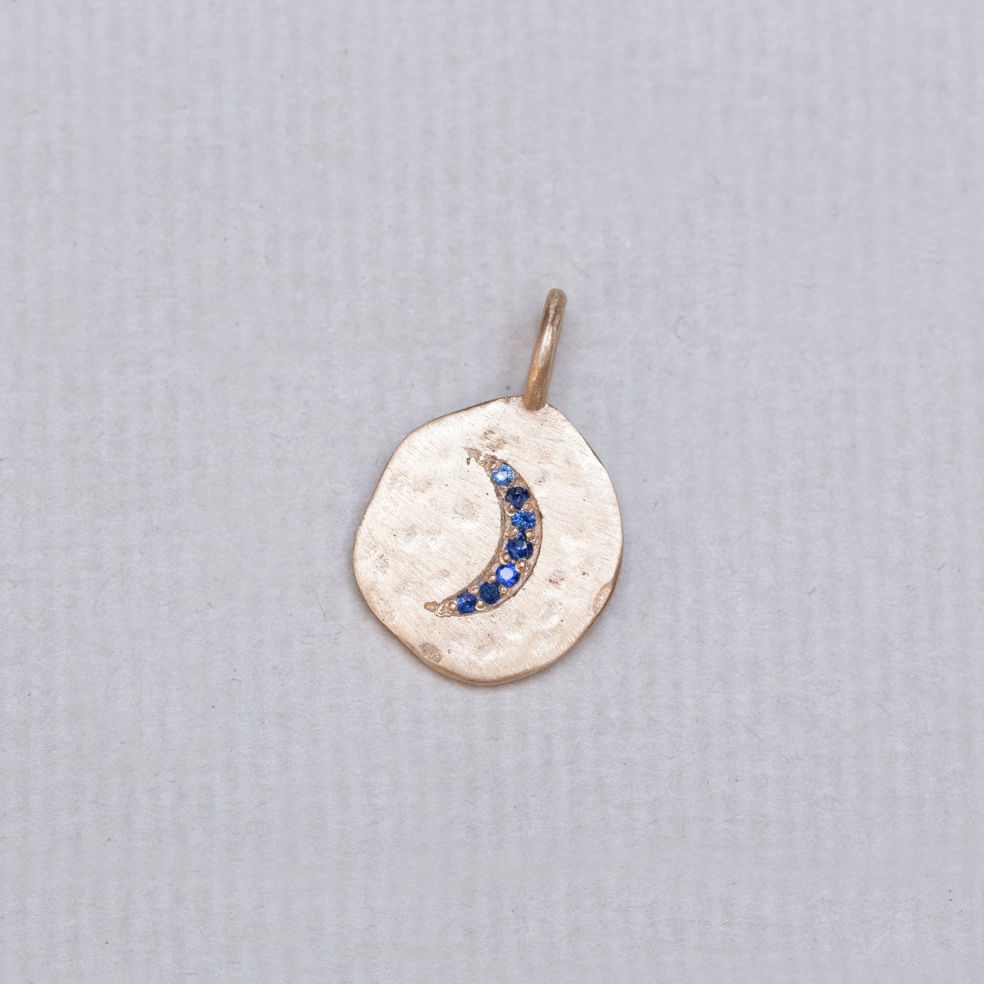 Gold Crescent Charm with Blue Sapphire