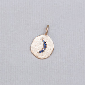 Gold Crescent Charm with Blue Sapphire