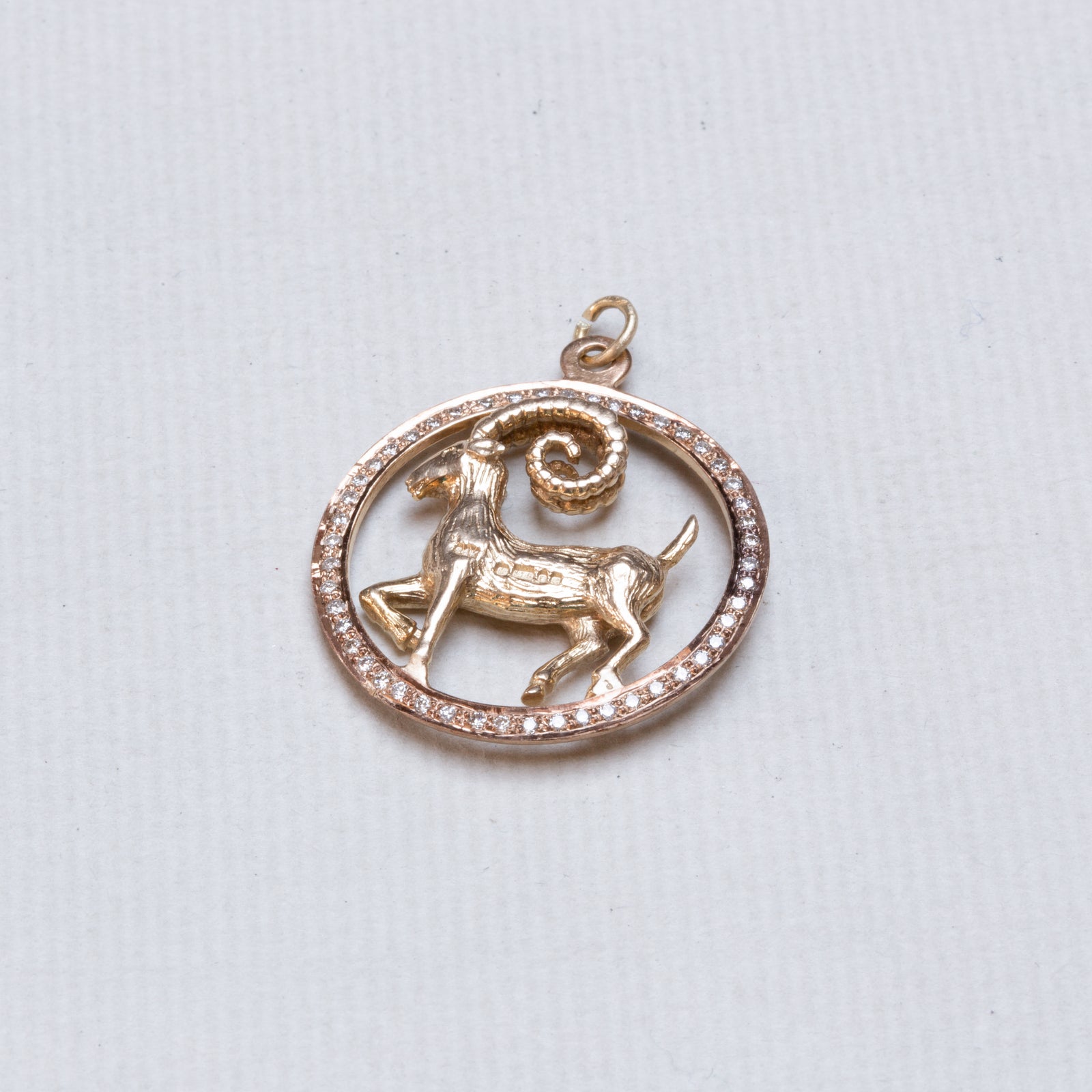 Vintage Gold Aries Pendant Charm with Diamond