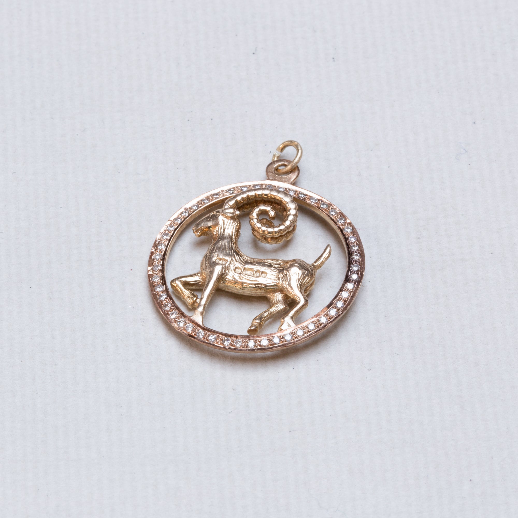 Vintage Gold Capricorn Pendant Charm with Diamond