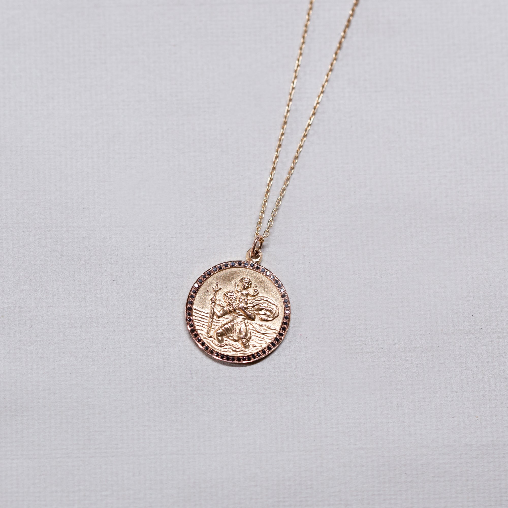 Vintage Gold St. Christopher Pendant with Black Diamonds