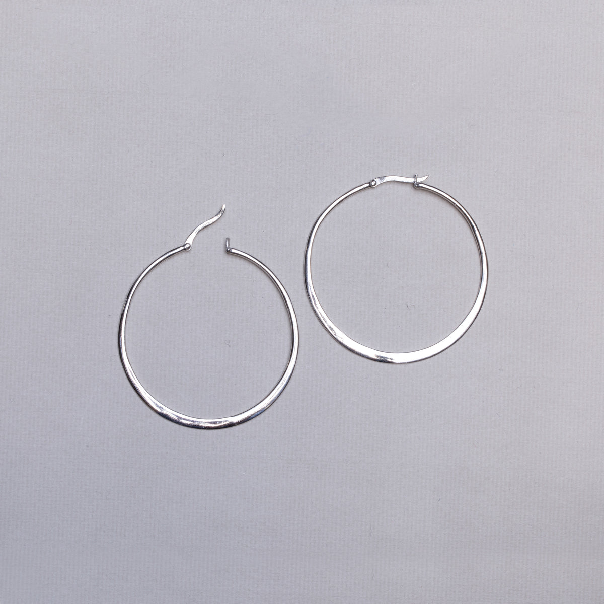 Flat Silver Large Hoop Earrings