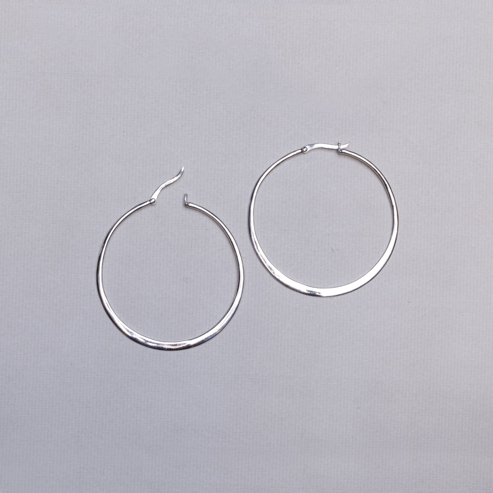 Flat Silver Large Hoop Earrings