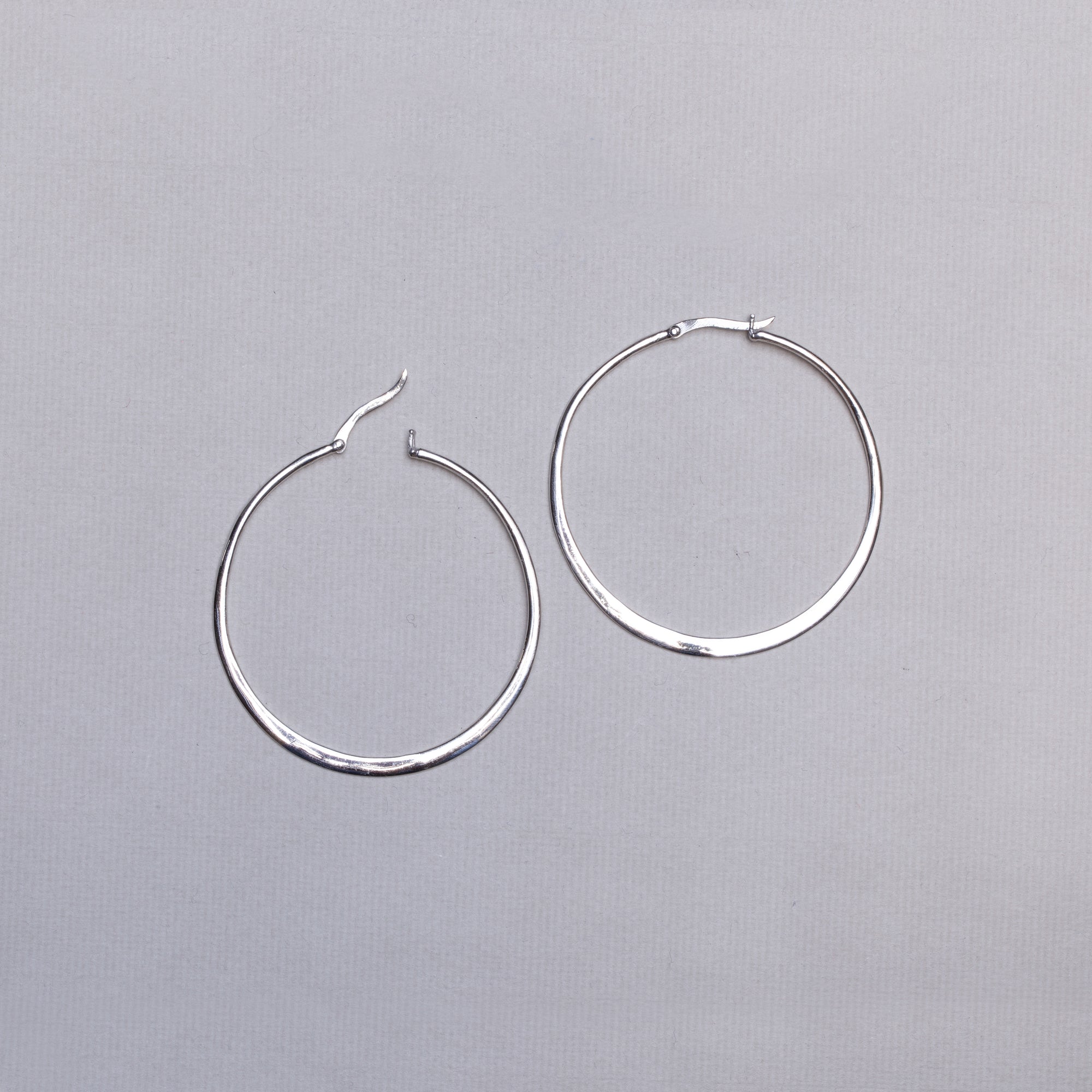 Flat Silver Large Hoop Earrings