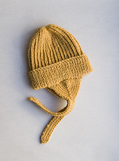 felt Hand Knitted 100% Merino Wool Mulberry Bonnet in Mustard Yellow Portrait