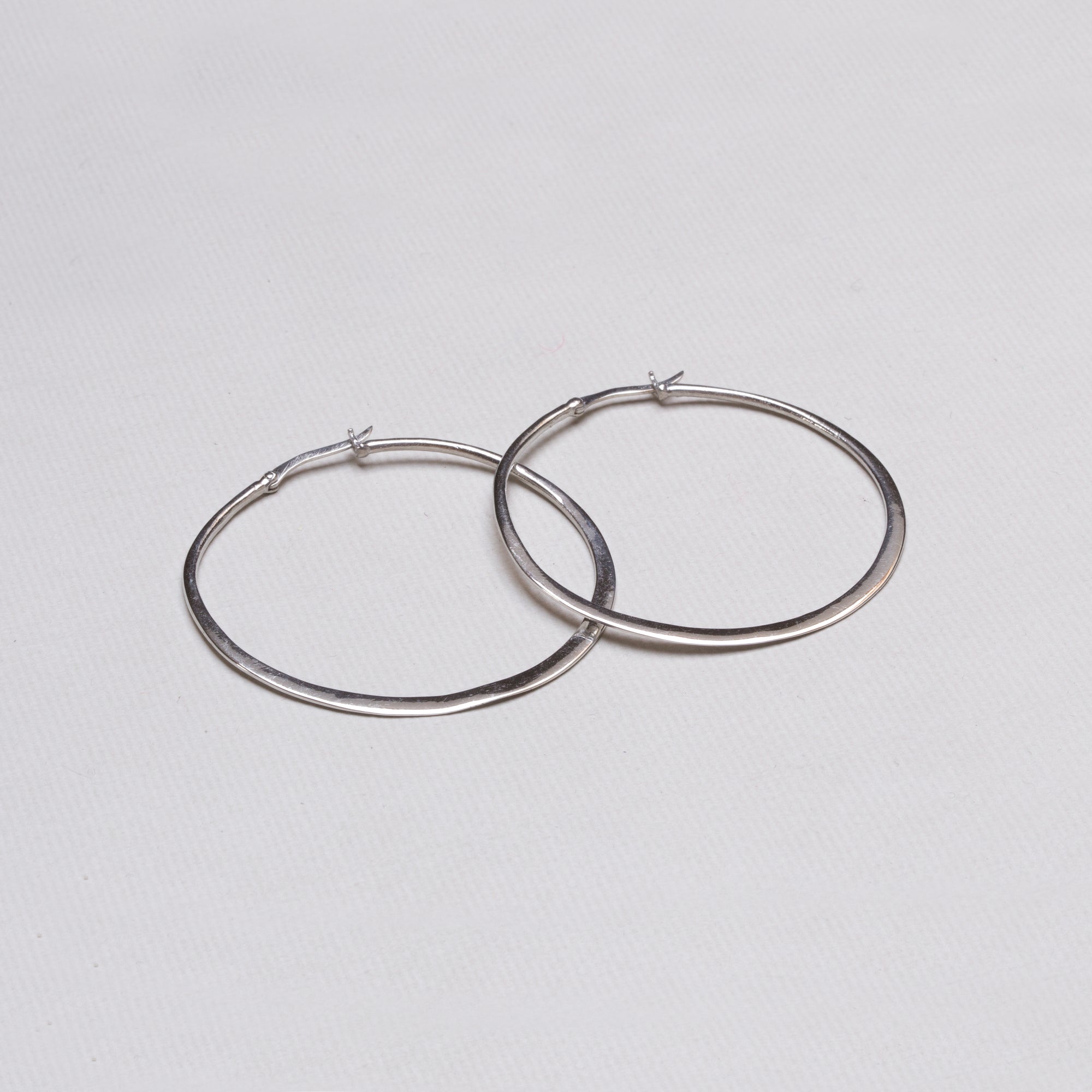 Flat Silver Large Hoop Earrings