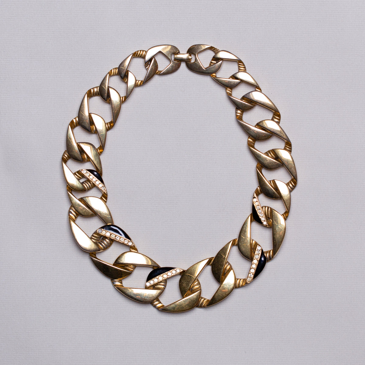 Vintage Gold Chain Necklace with Rhinestones