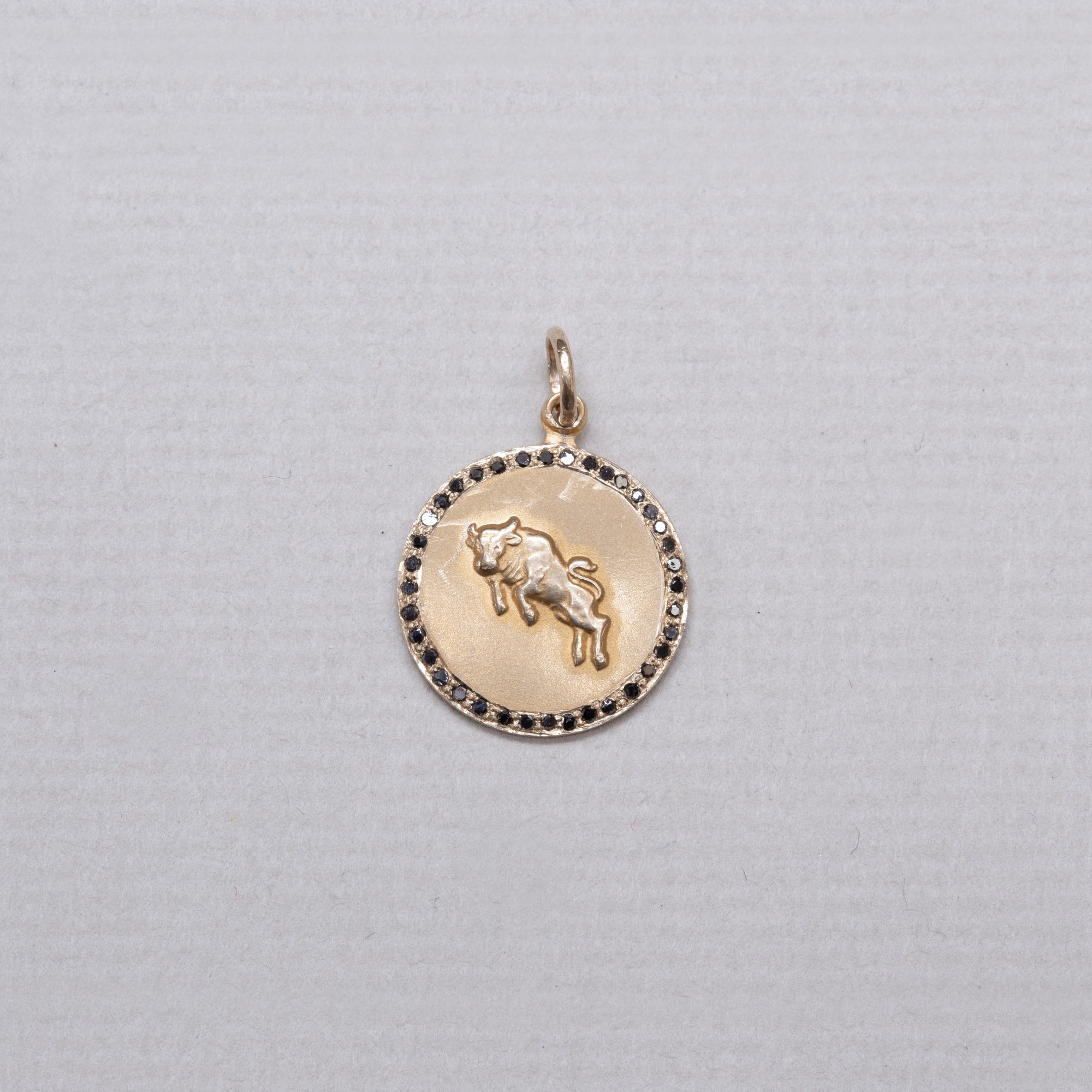 Gold Taurus Pendant Charm with Black Diamond