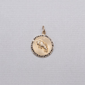 Gold Taurus Pendant Charm with Black Diamond