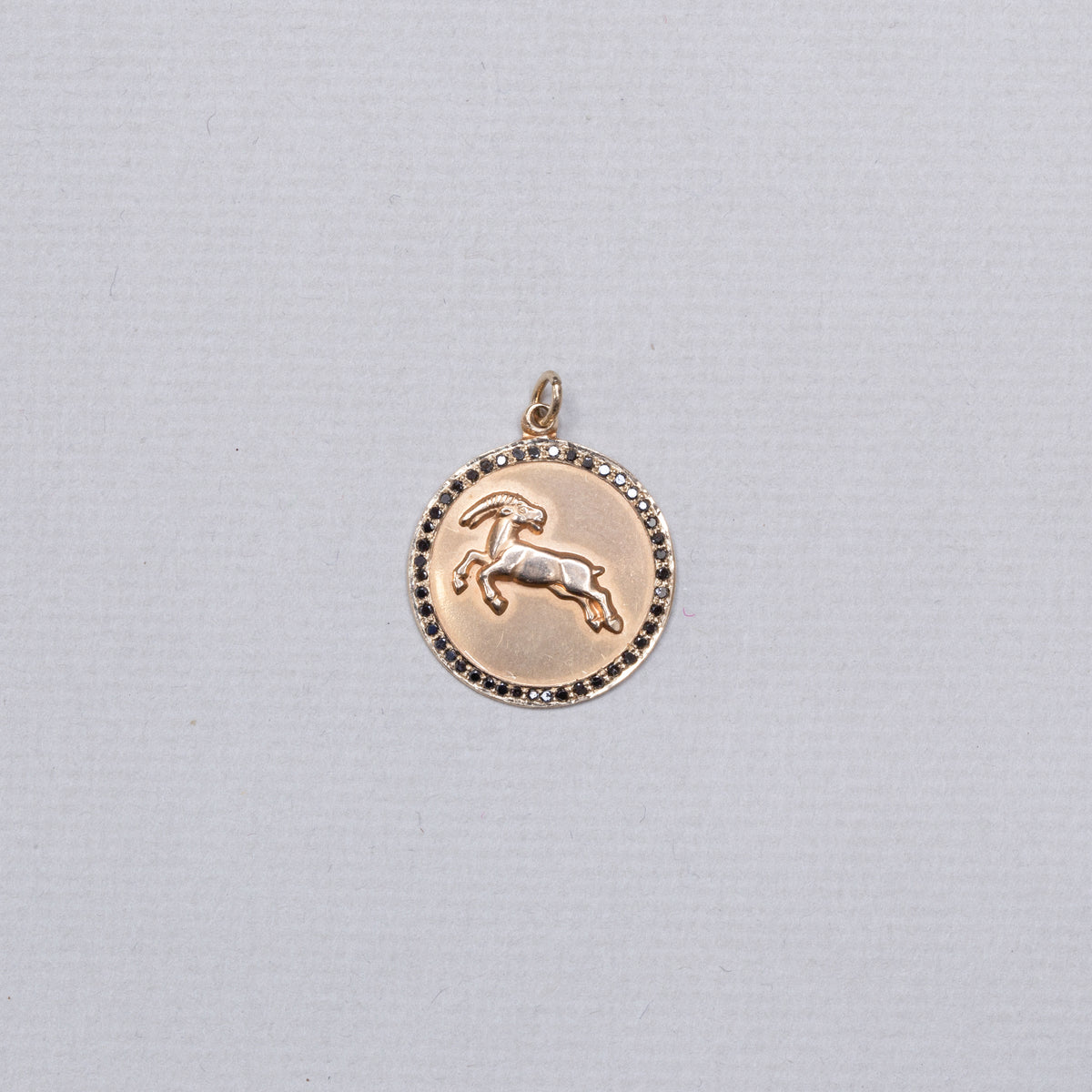 Vintage Gold Capricorn Pendant Charm with Black Diamonds
