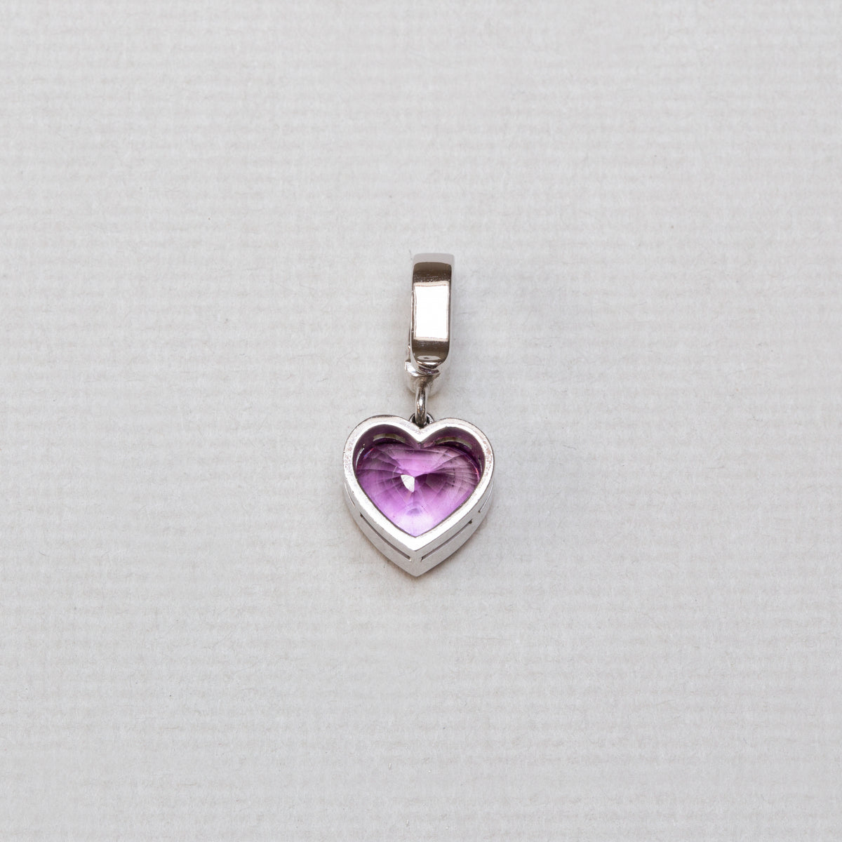 18ct White Gold Heart Charm with Diamonds and Pink Tourmaline