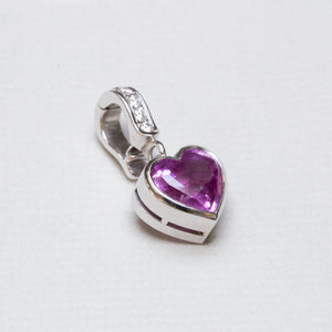 18ct White Gold Heart Charm with Diamonds and Pink Tourmaline