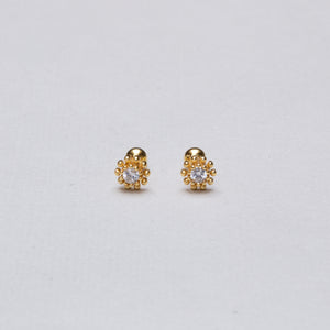 Gold-plated Bead Flower Stud Cartilage Earrings with Cubic Zirconia