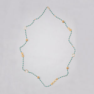 Long Gold Chain Necklace with Green Turquoise Beads