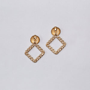 Vintage Gold Chain Square Drop Clip-on Earrings