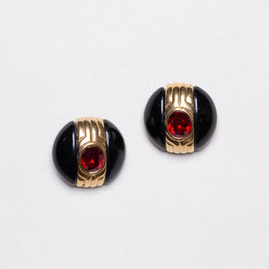 Vintage Givenchy Black Enamel and Red Stone Earrings