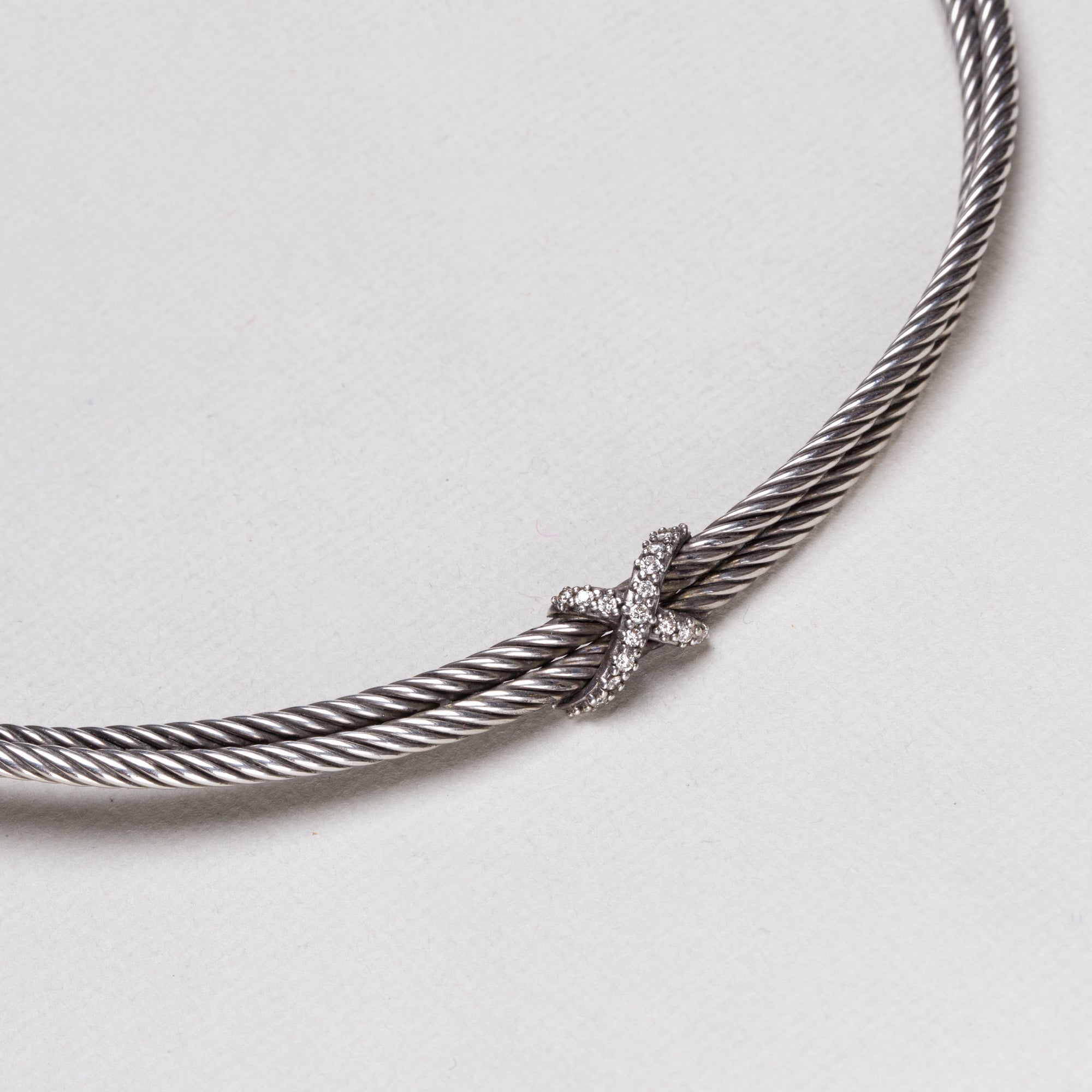 Vintage Cable Silver Choker Necklace with Diamonds