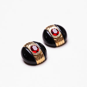 Vintage Givenchy Black Enamel and Red Stone Earrings