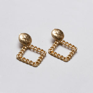 Vintage Gold Chain Square Drop Clip-on Earrings