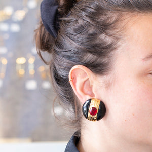 Vintage Givenchy Black Enamel and Red Stone Earrings