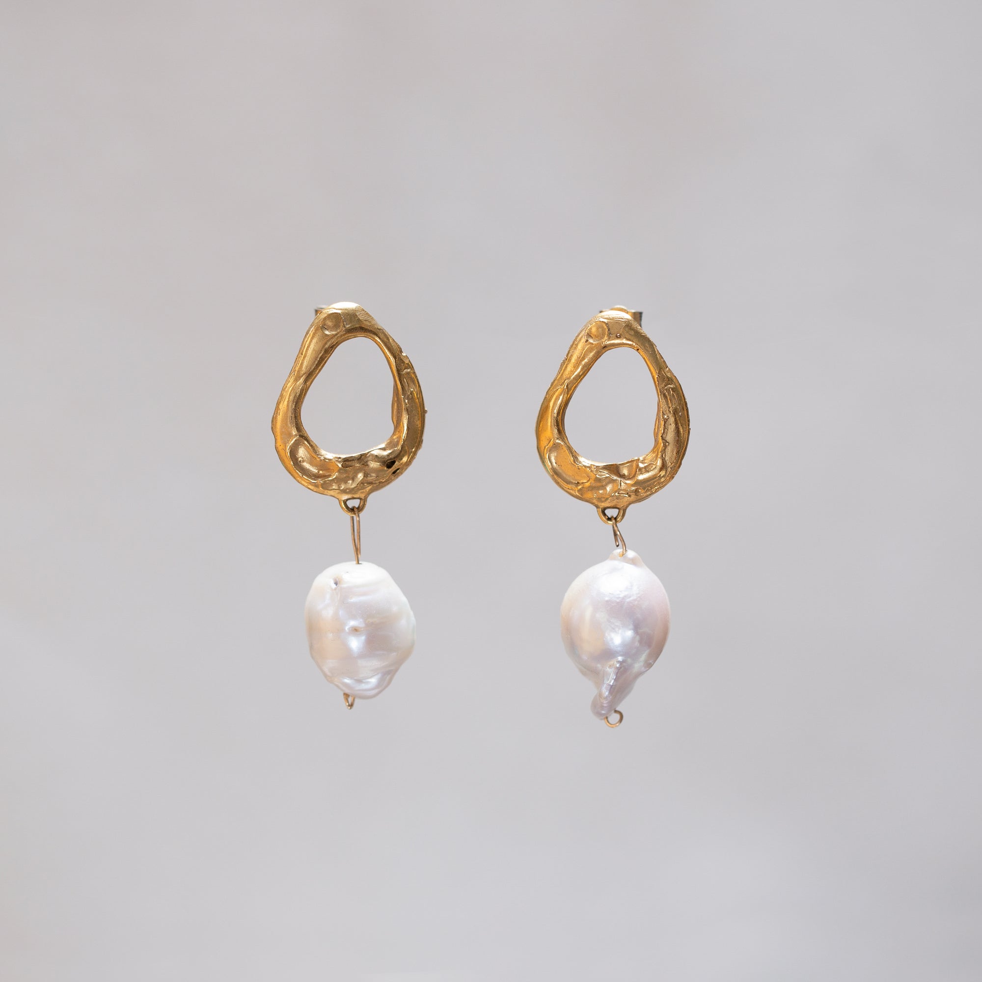 Baroque Pearl Gold Stud Earrings