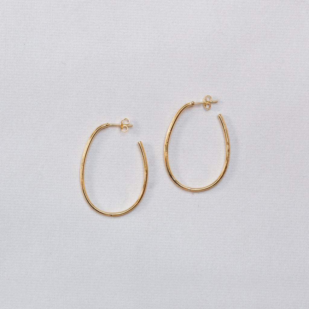 Textured Gold Oval Stud Hoop Earrings