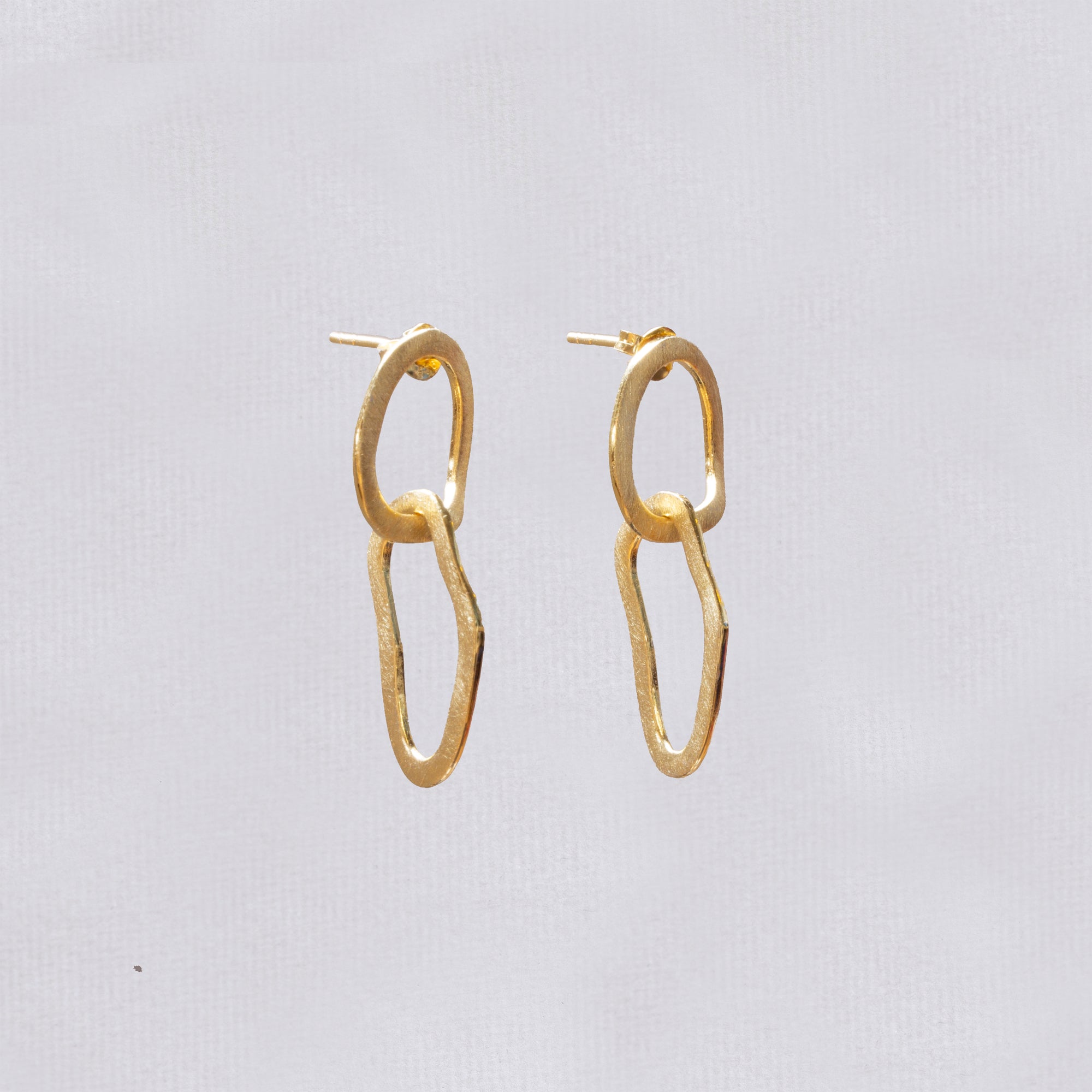 Double Oval Drop Stud Earrings