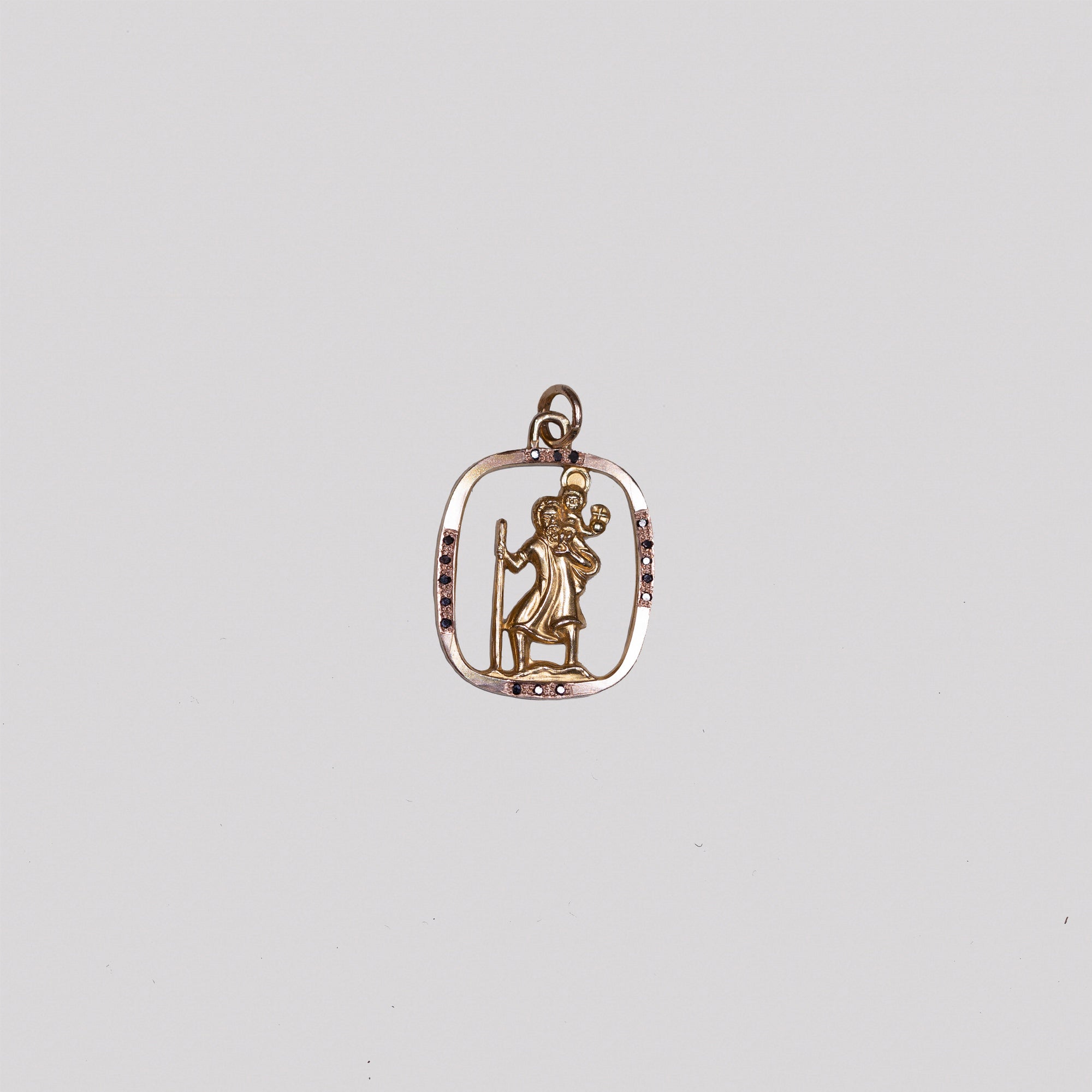 Vintage Gold St. Christopher Pendant with Black Diamonds