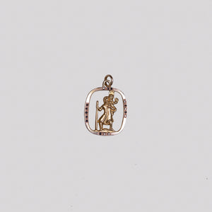 Vintage Gold St. Christopher Pendant with Black Diamonds