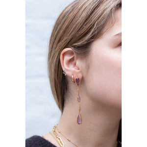 Rose Gold Long Drop Earrings with Amethyst & Brown Diamonds