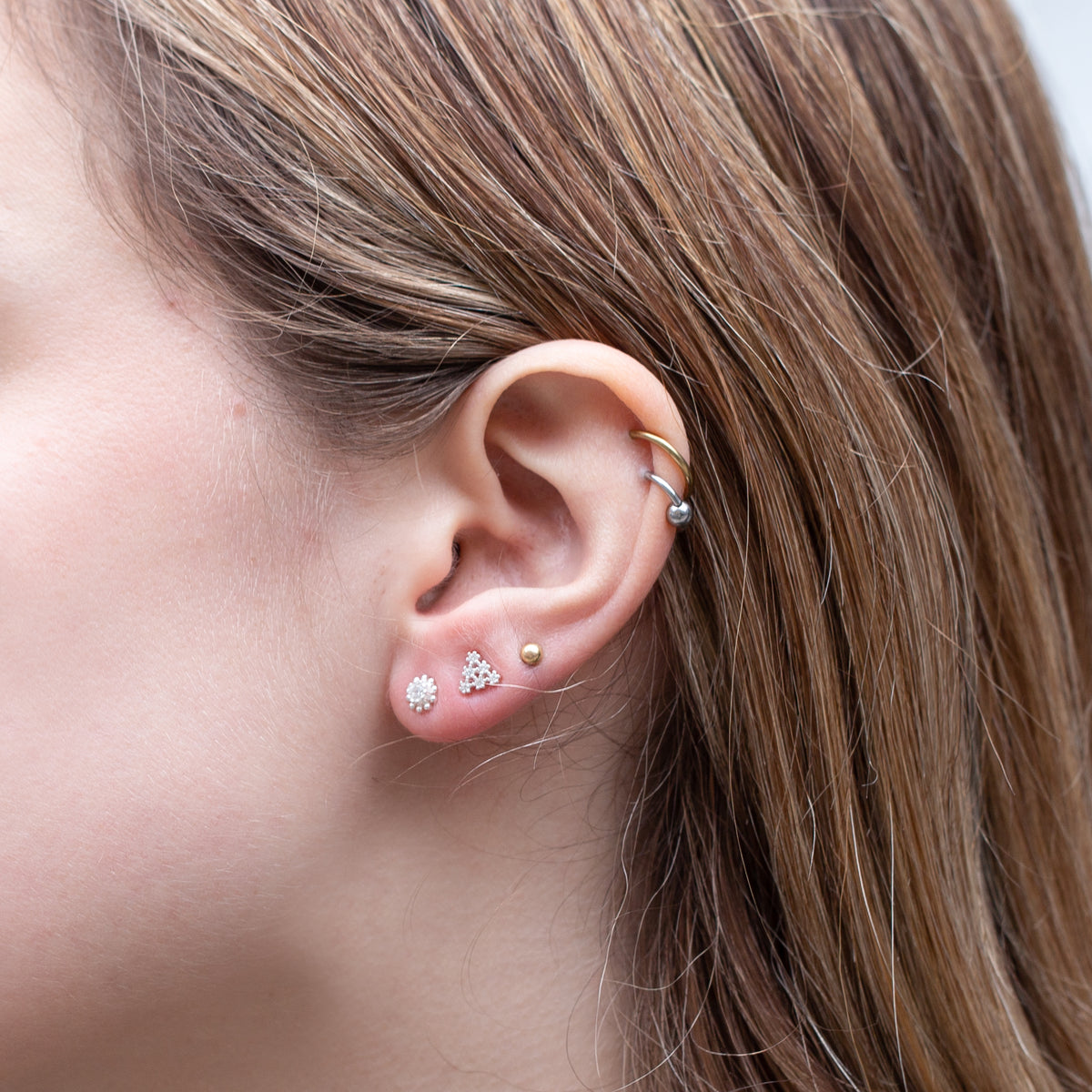 Silver Flower Stud Cartilage Earrings with Cubic Zirconia