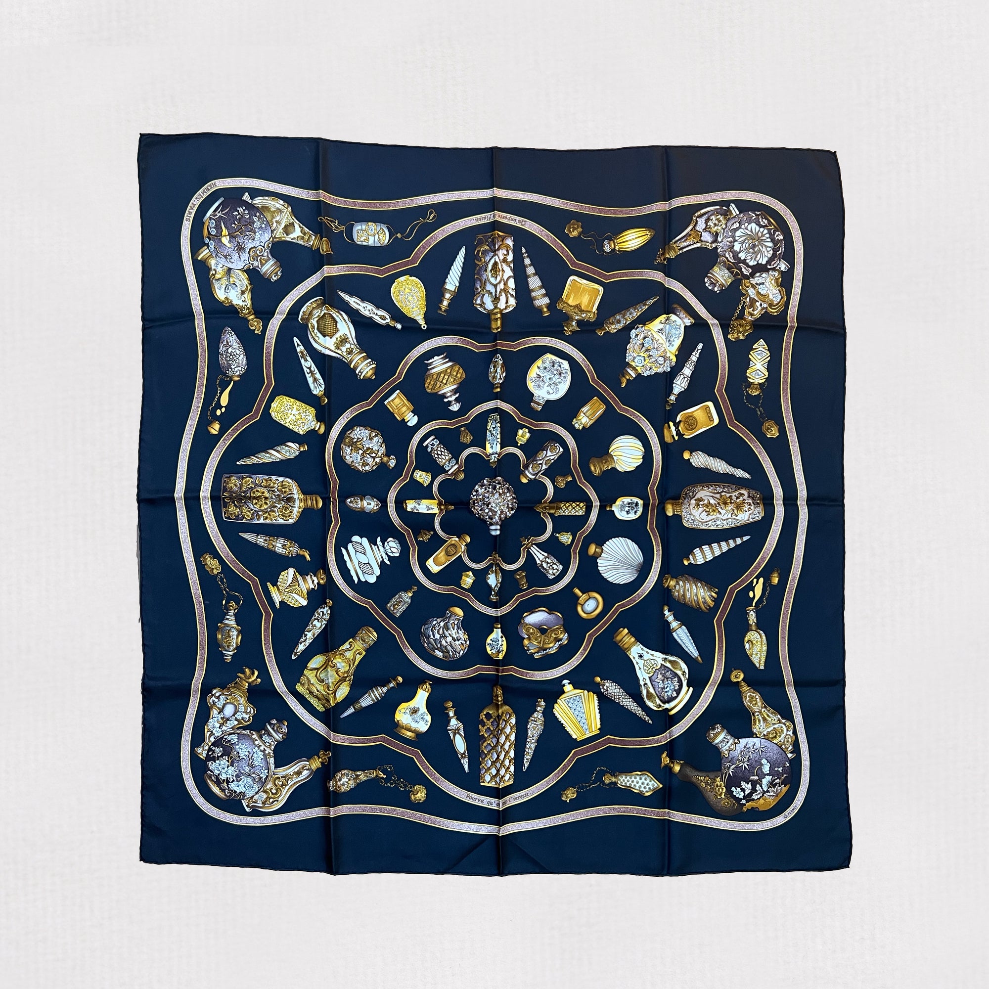 Vintage Hermes Silk Scarf "Qu' Importe le Flacon"