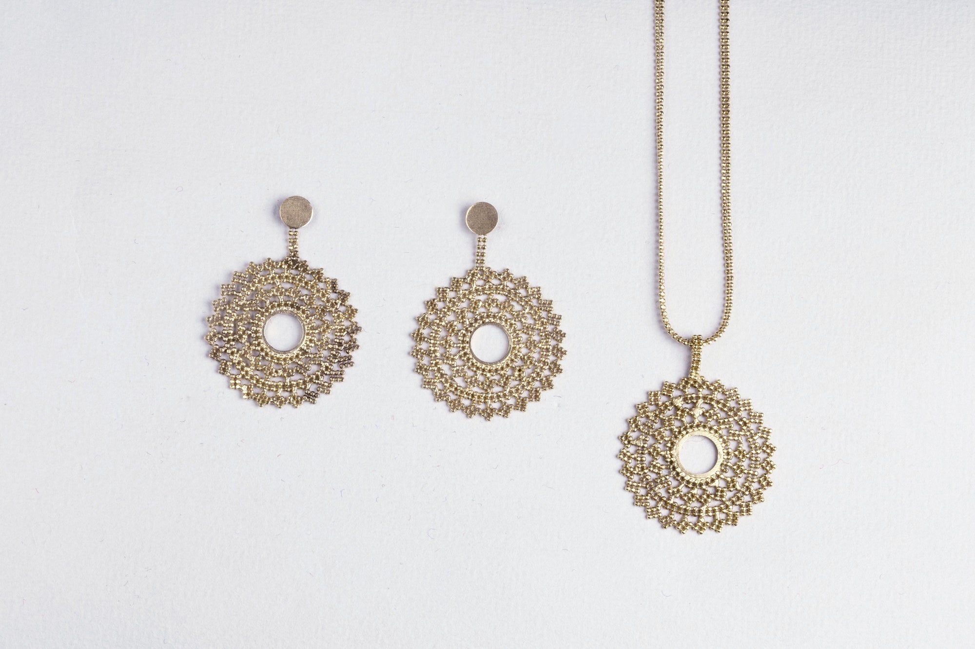 Gold Lace Necklace and Earrings