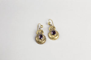 Vintage Gold Red Garnet Drop Earrings