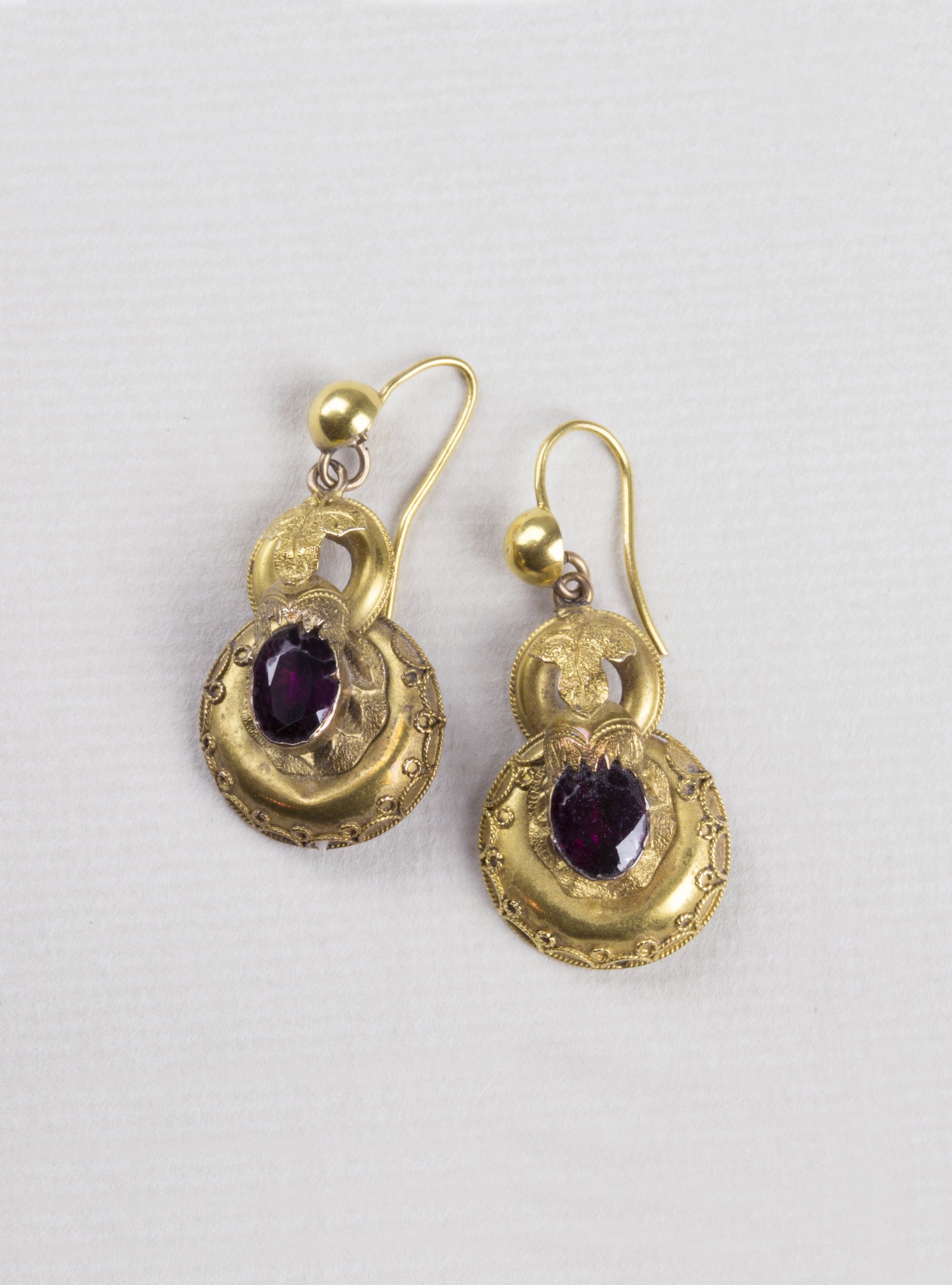 Vintage Gold Red Garnet Drop Earrings