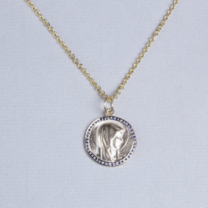 Madonna Pendant Charm with Blue Sapphire