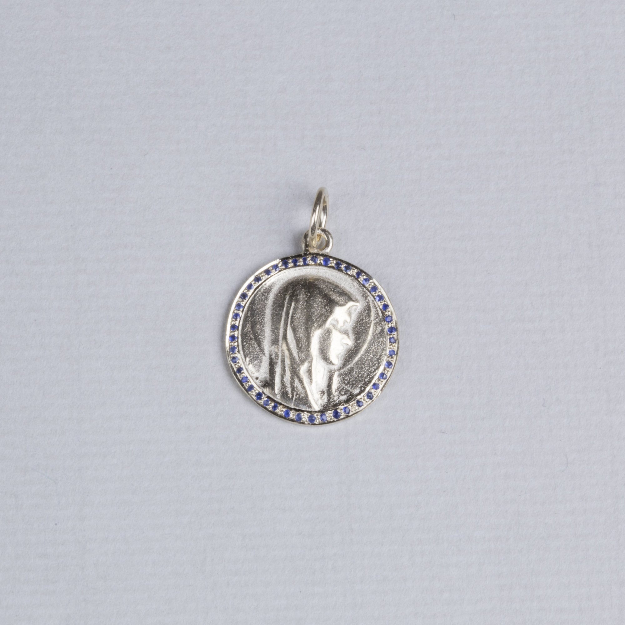 Madonna Pendant Charm with Blue Sapphire