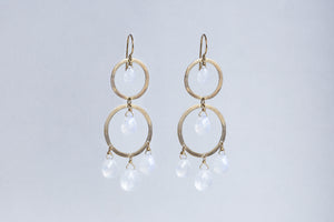 Gold Circle Drop Earrings with Moonstones