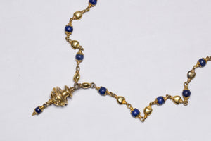 Complete Set of Vintage Costume Gold Necklace, Bracelet and Earrings with Lapis